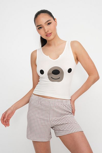 Addax Teddy Bear Printed Shorts Pajama Set Ş113