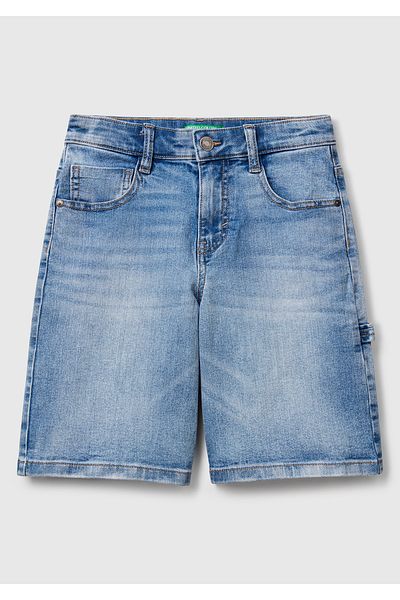 United Colors of Benetton Boy's Light Denim Stone Wash Straight Fit Denim Bermuda Shorts