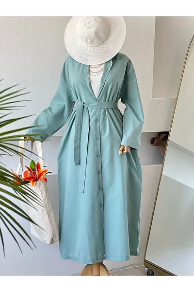 ENDAMIM Terry Cotton Comfortable Fit - Belted and Buttoned Dress
