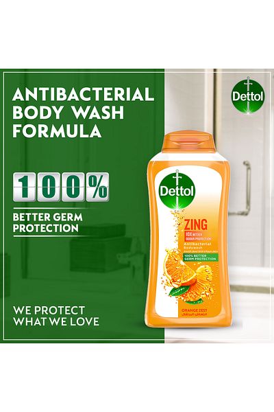 Dettol Zing Antibacterial Bodywash, Orange Zest, 250ml and 500ml (Pack of 2)