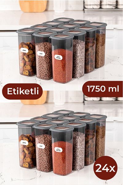 Vienev Labeled Foly Square Food Storage Container Set of 24 1.75 Large Size Anthracite