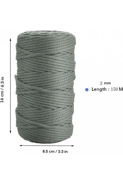 Jbson macrame thread roll, cotton, gray, 150 m