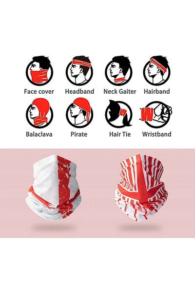 HYSENM Set of 2 Hysenm bandanas, polyester/spandex, white/red, universal size