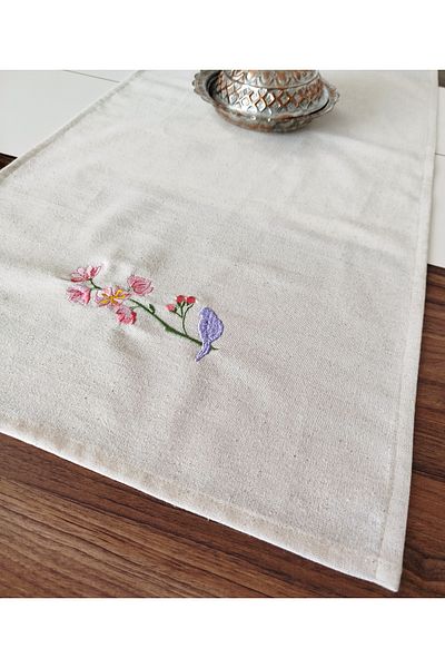 denizli hatırası Buldan Raw Linen Authentic Soft Embroidered 47X110 cm Runner