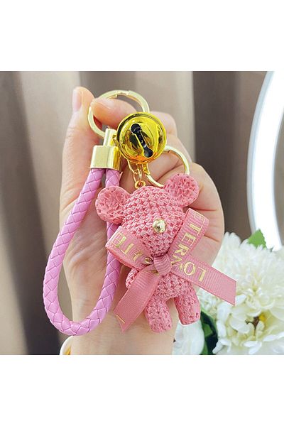 Miniso 6 cm Pink Creative Bear Keychain Cute Bear Keychain Jewelry Resin Trinket Kids Girls Gift Women Bag