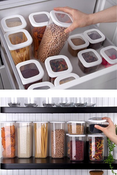 Vienev 15-Piece Foly Square Food Storage Container Set with Label 5x (0.55 Liters, 1.2 Liters, 1.75 Liters) White