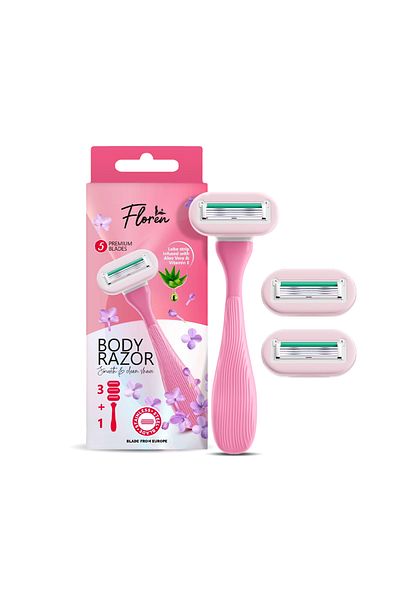 Floren Super Smooth Women's Body Razor | 5 blade European Razor, 3 cartridges + 1 handle