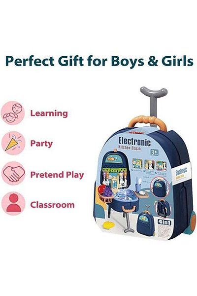 Yelajoy 4-in-1 Pretend Utensils Set Toy,with Real Faucet & Drain Basket,Detachable Strap,for 3+ Kids