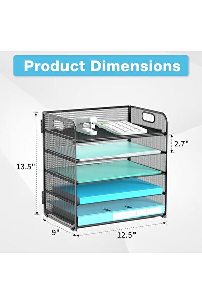 Yelajoy 5-layer desktop file organizer,durable,non-slip,portable handle,easy to assemble,for office, black