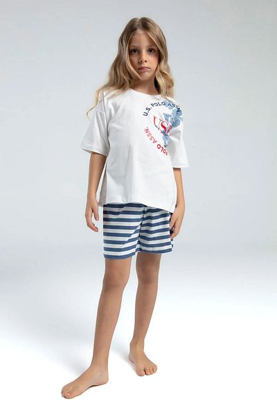 U.S. Polo Assn. Us Polo Licensed 100% Cotton Crew Neck Short Sleeve Girl's Shorts Pajama Set