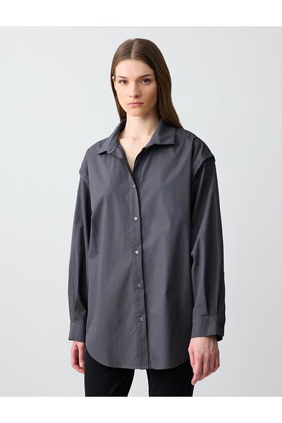 Jimmy Key Anthracite Relaxed Cut Long Sleeve Poplin Woven Shirt