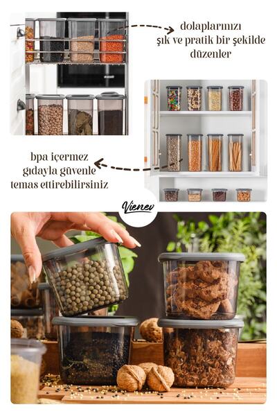 Vienev 9-Piece Foy Square Food Storage Container with Colorful Labels 3x (0.55 Liters, 1.2 Liters, 1.75 Liters) Anthracite