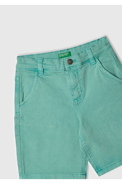 United Colors of Benetton Boy's Turquoise Distressed Effect Regular Waist Straight Bermuda Shorts