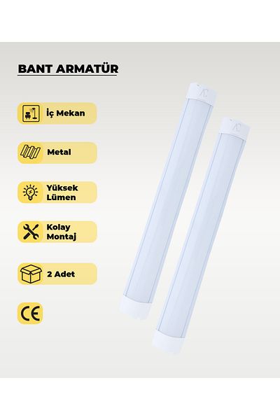 AC AYDINLATMA 18w White Led Tape Luminaire 3200k Yellow Light - 2 Pieces