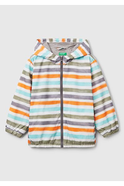 United Colors of Benetton Boy's Colorful Mix Fully Patterned Hooded Raincoat with Elastic Waist