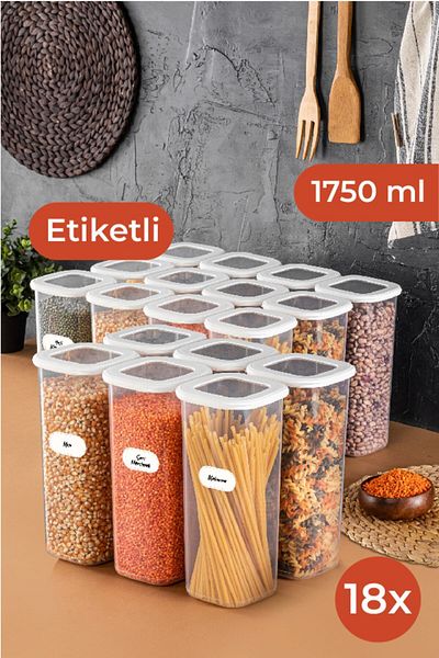 Vienev Labeled Foly Square Food Storage Container Set 18 Pieces 1.75 Large Size White