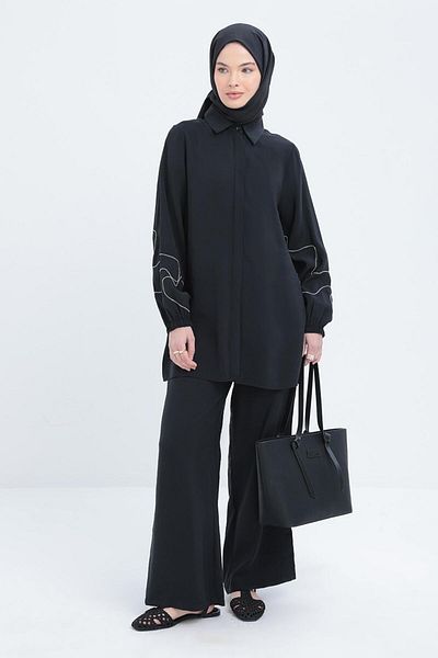 ALLDAY Chain Embroidered Elastic Sleeve Shirt