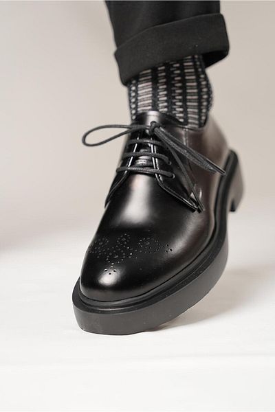 TETRİ Halet Model Real Leather Handmade Men's Black Casual Shoes