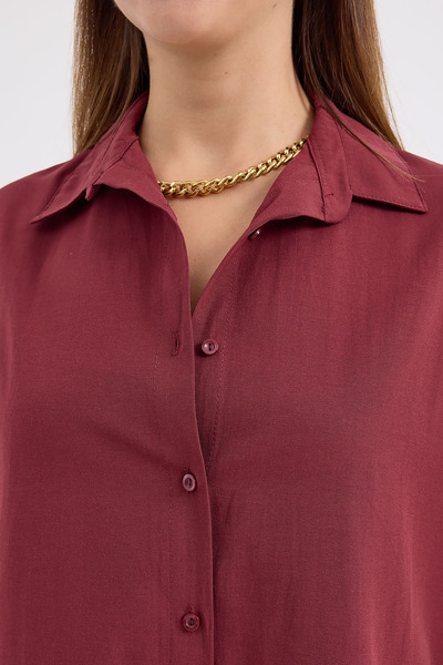 Bigdart Kadın Oversize Mürdüm Uzun Basic Gömlek 3900