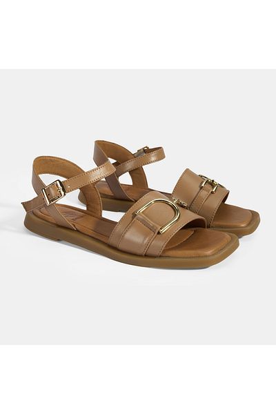 Desa Sandale din piele pentru femei, bronzate, cu accesorii metalice, cu cataramă reglabilă