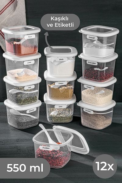 Vienev 12 Pieces 0.55 Small Size Foly Square Food Storage Container Set with Labels and Spoons White
