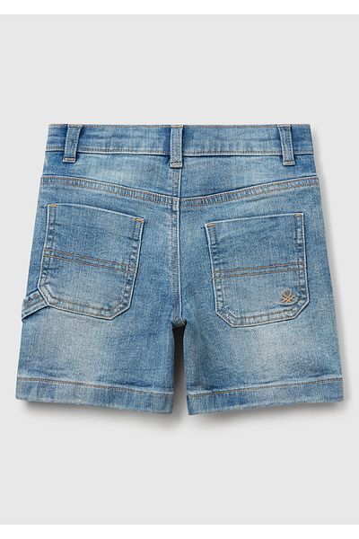 United Colors of Benetton Boy's Light Denim Denim Stretch Bermuda Shorts with Side Detail and Pockets
