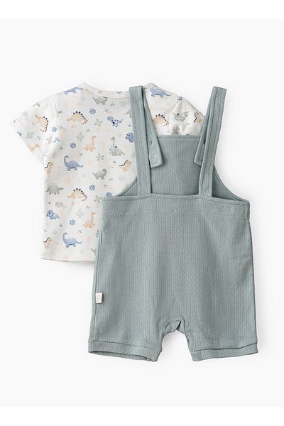 Basicxx Boys' Dinosaur Print T Shirt & Green Embroidered Romper Set