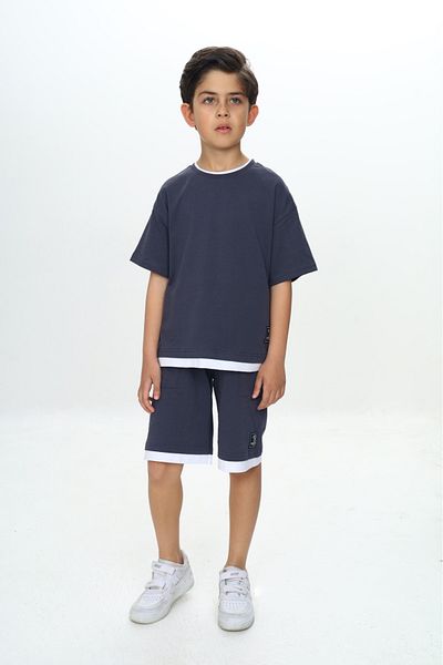 Toontoy Boy's Lettering Crested Shorts Suit