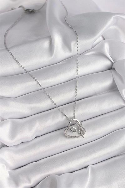 Clariss 316L Steel Silver Color Chain Zircon Stone Detailed Heart Model Infinity Detail Women's Necklace