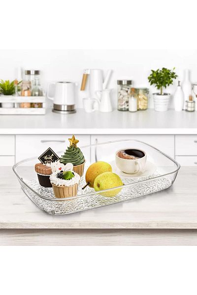 COOYA 4 Pack Clear Serving Tray,Spill-Resistant and Practical,Trays are Designed,for Bathroom,Dining Table