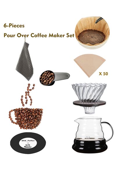Old_Feller V60 Set 6 Piece Coffee Drip Set Pour Over Coffee Maker Set