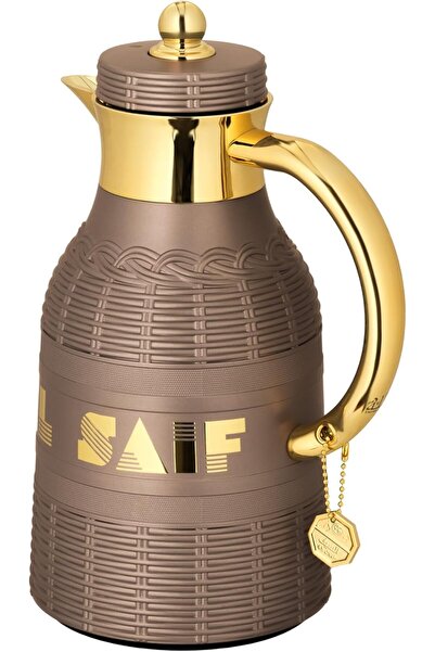 ALSAIF Thermal Insulated Flask for Coffee and Tea, Leak-Proof, Keeps Beverages Hot, Brown/Gold Color, 0.7/1