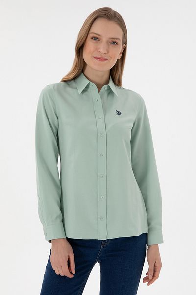 U.S. Polo Assn. Women's Aqua Green Long Sleeve Basic Shirt 50307726 -Vr048