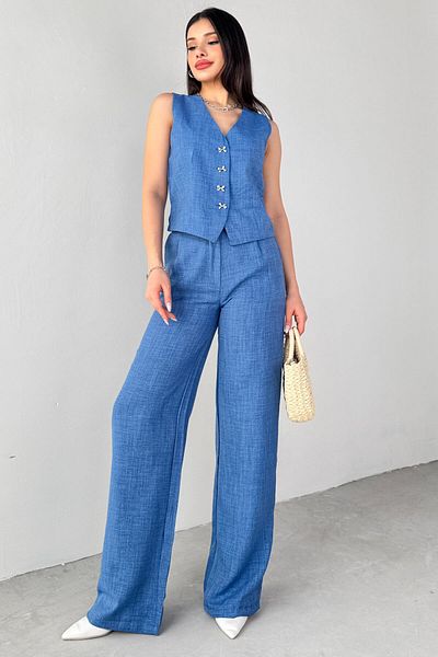 Cappmoda TKM-13266 Set de două piese, vestă cu nasturi argintii, pantaloni cu talie înaltă