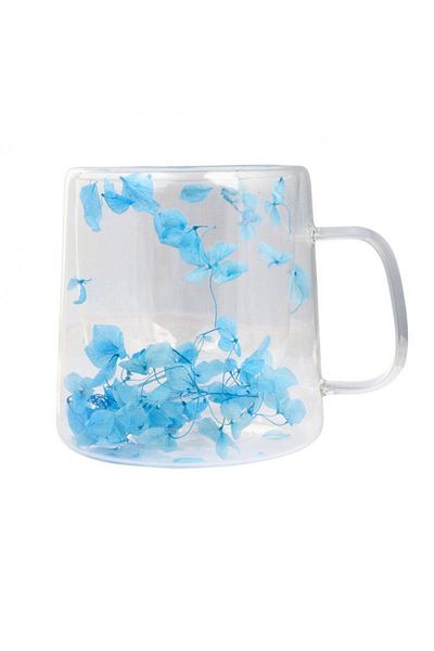 ECARLA Cana cu flori albastre uscate, pereti dubli, sticla borosilicata, 300 ml