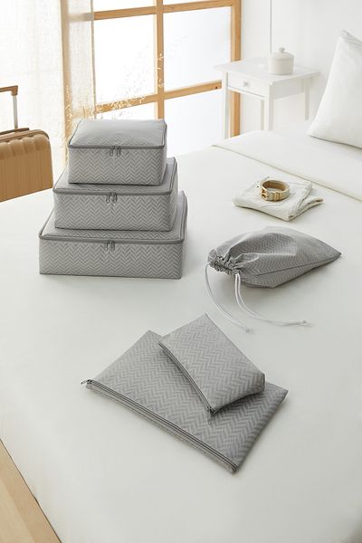 Ocean Home Textile 6-Piece Gray Herringbone Baby Birth Hospital Outlet Bag Organizer Multi-Purpose Organizer
