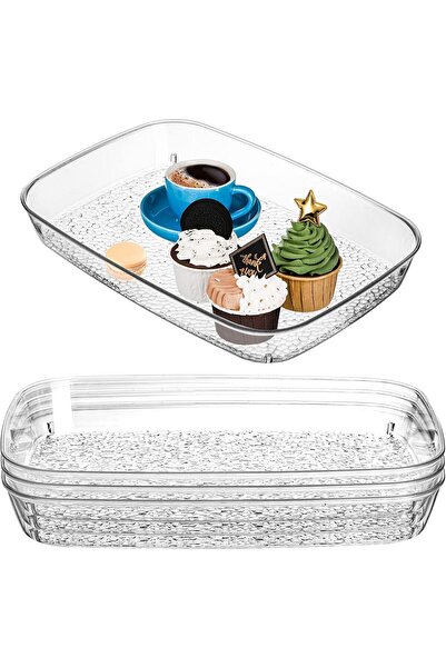 Arabest 4 Pack Clear Rectangular Serving Trays,Light Luxury Fruit and Appetiz...