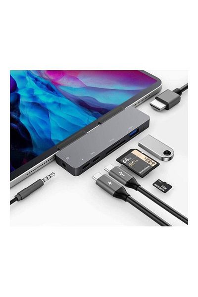 COOYA 7 In 1 USB Type C Hub, For Apple iPad Pro/MacBook Pro, Gray