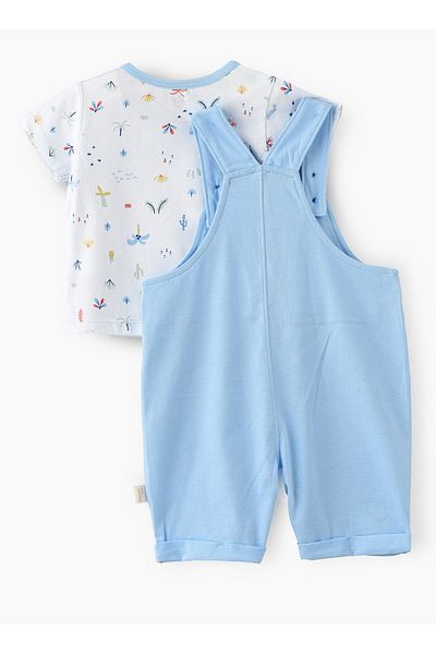 Basicxx Boys' Light Blue Cotton Romper & Printed T Shirt Set