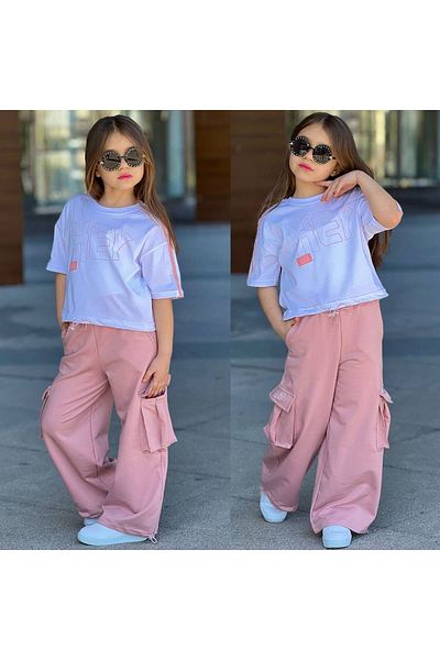 sinmm Pink Color Hey Printed Belt Check 2-Piece Young Women's Shoes