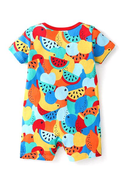 Babyhug Babyhug 100% Cotton Knit Half Sleeves Romper Orange Print - Multicolor