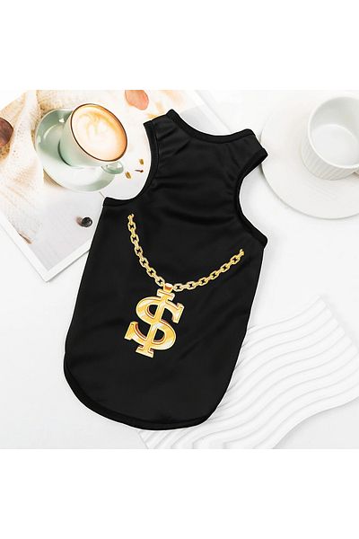 Lady Fify Dollar Design Black Sleeveless Tshirt for Cat Dog
