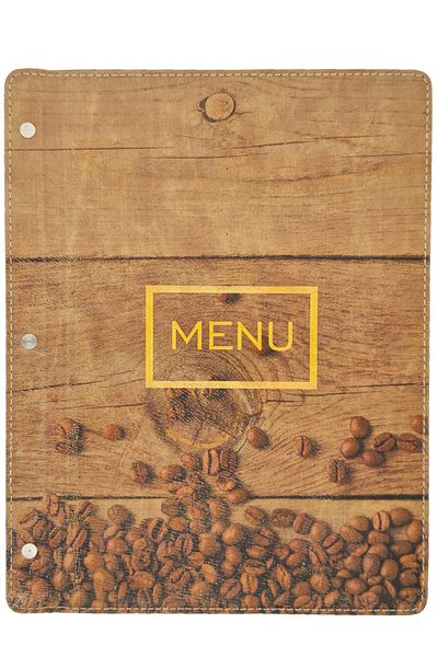 ankara menü Wooden Patterned Leather A4 Menu (Coffee)