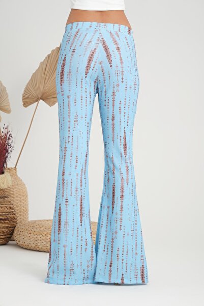 Store %100 Pamuk, Fit, İspanyol Paça, Lastik Bel, Kadın Yazlık Pantolon - Bohem Desen