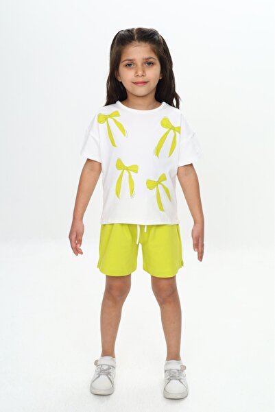 Toontoy Girl's Bow Printed Shorts Suit