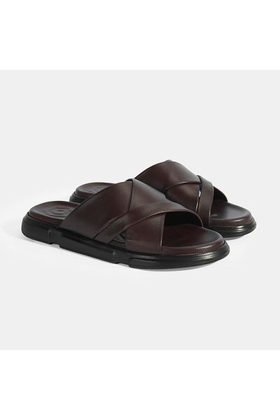 Desa Men's Brown Leather Slippers
