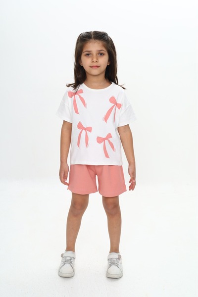 Toontoy Girl's Bow Printed Shorts Suit