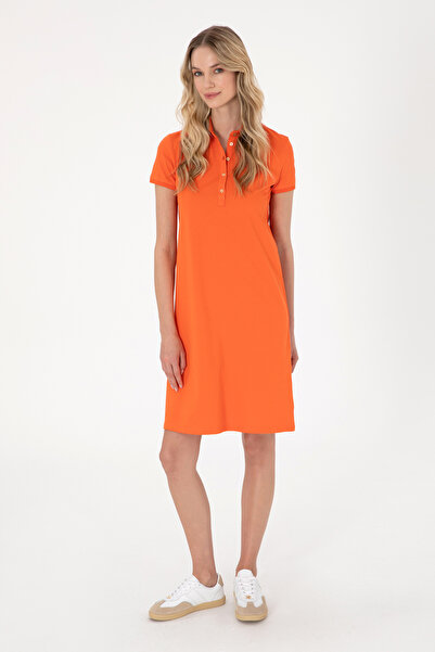 U.S. Polo Assn. Women's Pomegranate Flower Polo Collar Mini Size Knitted Dress 50300881-Vr039