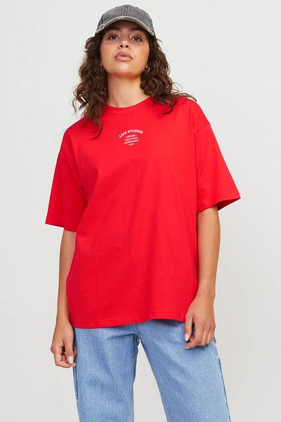 JJXX JXALVA LOOSE SS PRINT TEE Rotes Damen-Kurzarm-T-Shirt