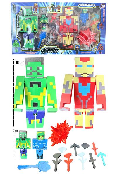 Minecraft x Reserved Hulk Ironman Large Size Figure Character Toy with Accessories 15 Pieces
